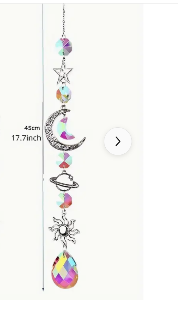 Enchanting Glass Crystal Moon & Sun Catcher Wind Chime w/Diamond Prism Pendant