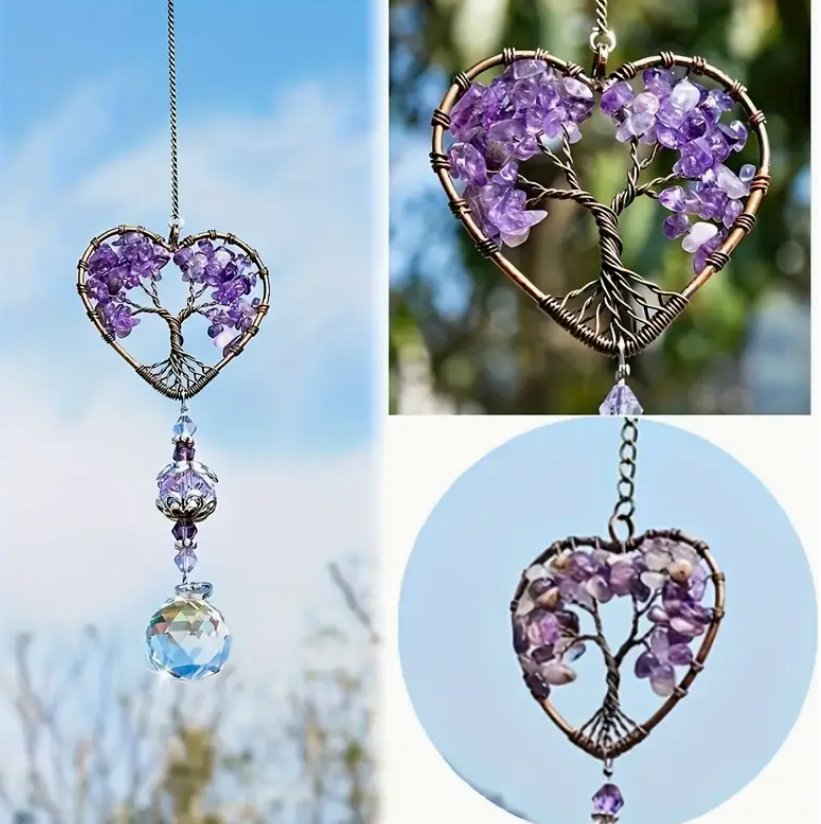 Amethyst Suncatcher Crystal Healing Stones Rainbow Maker for Home & Car Decor