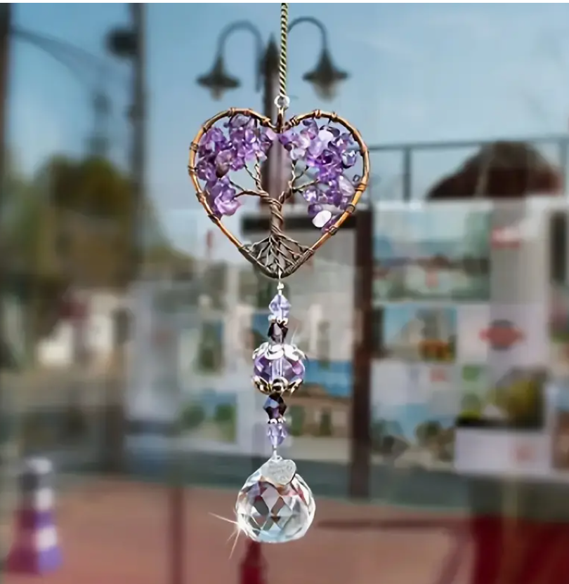 Amethyst Suncatcher Crystal Healing Stones Rainbow Maker for Home & Car Decor