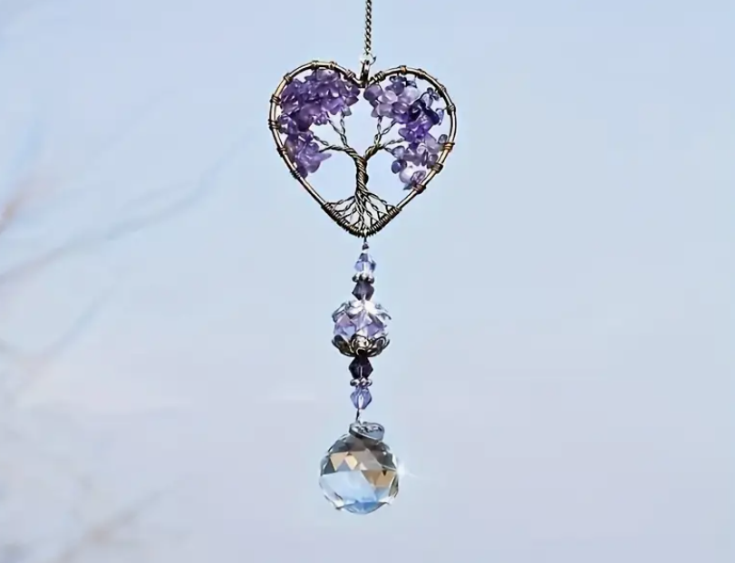 Amethyst Suncatcher Crystal Healing Stones Rainbow Maker for Home & Car Decor