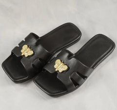 New Womens Bumble Bee Accent Flat Slides Lightweight Slippers Sandals Breathable