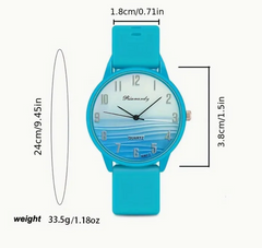 Wavy Gradient Dial Quartz Wrist Watch Casual Turquoise Color Analog Silicone