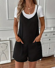 Women Baggy Pocket Jumpsuit Romper Bib Shorts Casual Harem BLK or GRAY in M