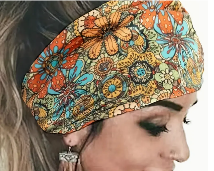 Boho Trendy Floral Print Wide Brimmed Headband Women - Soft Comfy YOGA