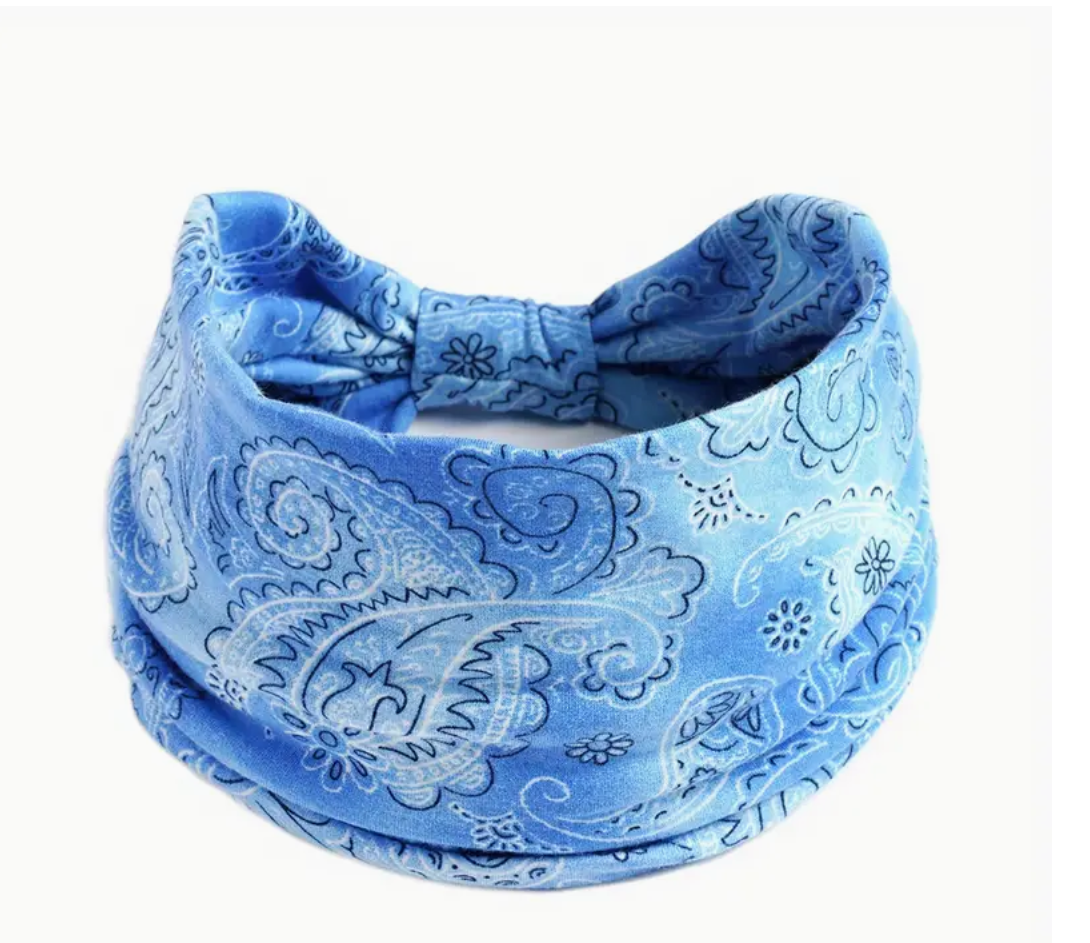 BOHO Wide Women Stretch Headband Hat Sport Yoga Knotted Hair Bandana Band Blue