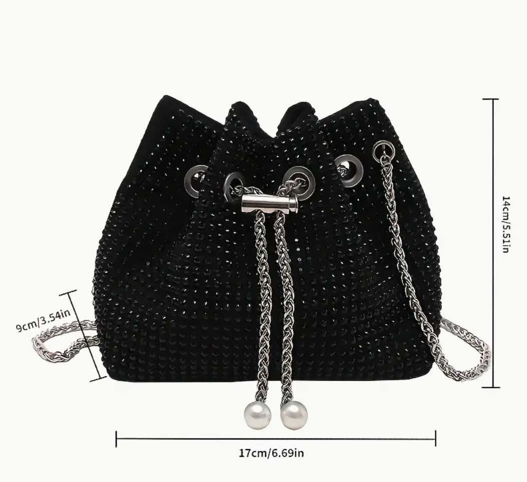 Stylish Evening BucketBagRhinestone Chain-embellished Shoulder Crossbody Handbag