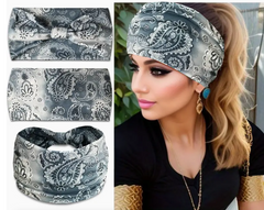 BOHO Wide Women Stretch Headband Hat Sport Yoga Knotted Hair Bandana Band Blue