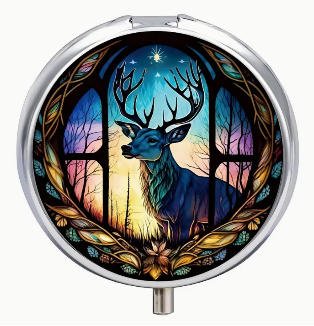 Decorative Deer Anteope Metal Pill Box Case Holder Travel size