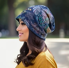 Women Navy Lightweight Beanie Chemo Floral Soft Thin Cap Ski Hat