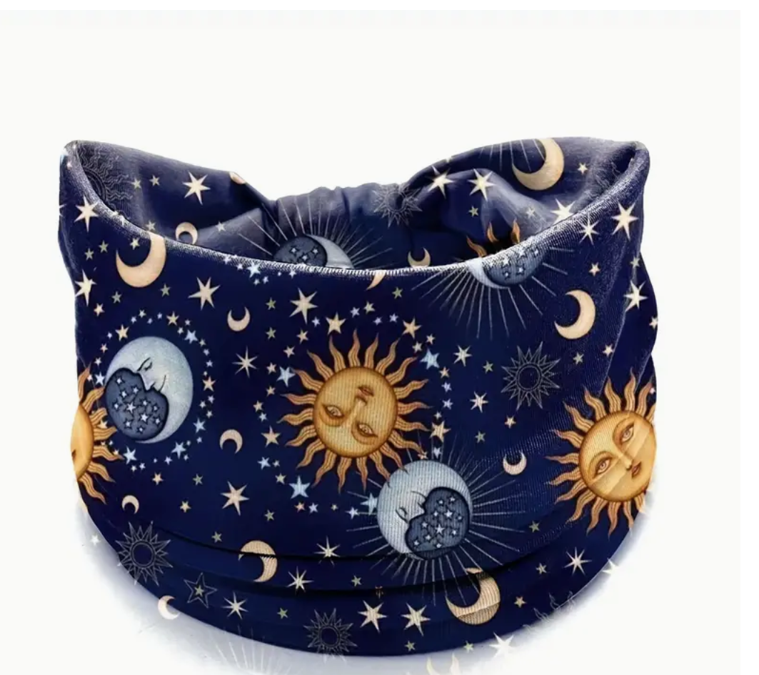 Womens Headband Stars Moon Wide Knotted Headband NonSlip Wraps Elastic Yoga Navy